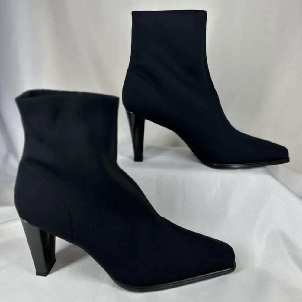 Stuart Weitzman Womens Authentic Black Microfiber Fabric Stretch Ankle Boots 8.5